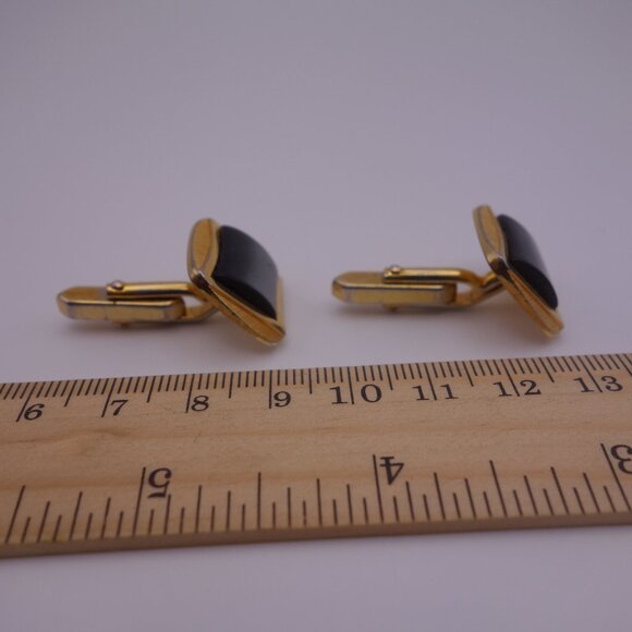 Gold Color Rectangle Cuff Links with Black Stone - Picture 7 of 12